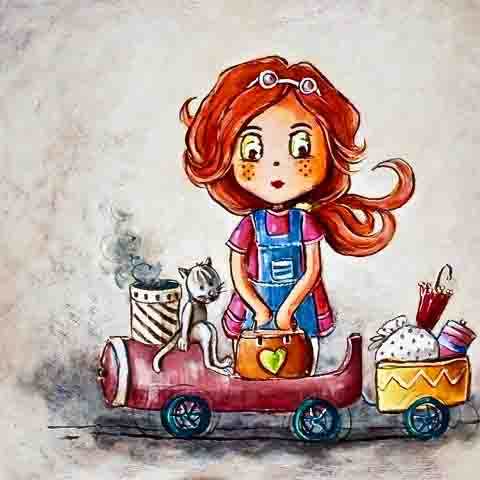 DE215 Wall décor art photographic oil on canvas pop art girl with toy train